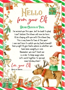 205hpa 04 A elf reindeer HELLO return letter 5x7: 205hpa 04 A elf reindeer HELLO return letter 5x7