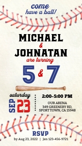 E191 05 baseball brothers joint BDay evite 1080x1920: E191 05 baseball brothers joint BDay evite 1080x1920