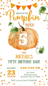 E079 03 Pumpkin BDay any age orange e-vite white background: E079 03 Pumpkin BDay any age orange e-vite white background
