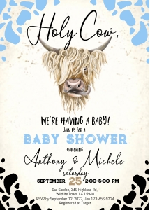 210hpa 02 holy cow baby shower 5x7 blue: 210hpa 02 holy cow baby shower 5x7 blue