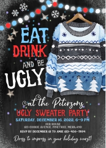 205hpa 22 B Ugly sweater 5x7 holiday invitation blue sweater: 205hpa 22 B Ugly sweater 5x7 holiday invitation blue sweater