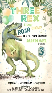 E132 01 Three rex dinosaur evite design preview