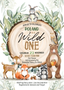 093hpa 03 woodland animals birthday 5x7 invitation: 093hpa 03 woodland animals birthday 5x7 invitation