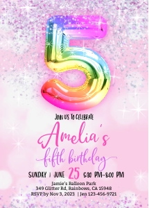 214hpa 05 Rainbow balloon number glitter 5th pink design preview