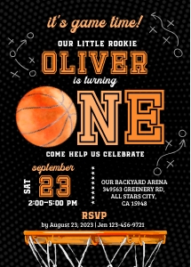 218hpa 03 basketball invitation ONE 5x7 black: 218hpa 03 basketball invitation ONE 5x7 black