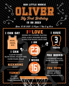 218hpa 19 B basketball milestone black back 16x20: 218hpa 19 B basketball milestone black back 16x20