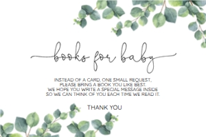 EUCALYTPUS BOOKS CARD EDITABLE 4X6: EUCALYPTUS BABY SHOWER SET