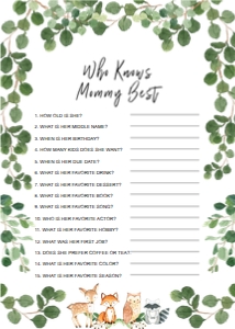 BABY SHOWER WHO KNOWS MOMMY BEST FINAL: WOODLAND WHO KNOWS MOMMY BEST GAME