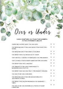 SUCCULENT OVER UNDER BABY SHOWER GAME 5X7 design preview