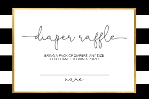 BLACK WHITE DIAPER RAFFLE INSERT: BLACK WHITE STRIPED BABY SHOWER INVITATION SET