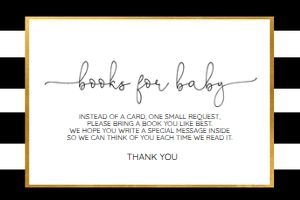 BLACK WHITE STRIPE BOOKS INSERT: BLACK WHITE STRIPED BABY SHOWER INVITATION SET