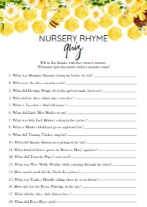 BUMBLE BEE NURSERY RHYME QUIZ 5X7: BUMBLE BEE NURSERY RHYME QUIZ GAME 5X7