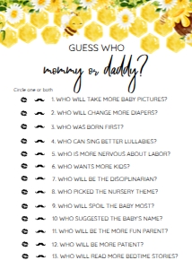 BUMBLE BEE GUESS WHO MOMMY OR DADDY 5X7: BUMBLE BEE GUESS WHO MOMMY OR DADDY GAME 5X7