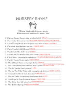 NURSERY RHYME QUIZ ANSWERS: MODERN NURSERY RHYME QUIZ BABY SHOWER GAME 5X7