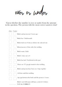 MODERN BRG BRIDAL OVER UNDER: MODERN BRIDAL SHOWER 15 GAME BUNDLE BW2021