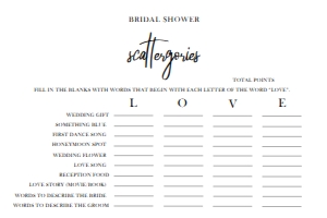 MODERN BRG BRIDAL SCATTERGORIES: MODERN BRIDAL SHOWER 15 GAME BUNDLE BW2021