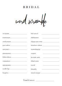 MODERN BRG BRIDAL WORD SCRAMBLE 5X7: MODERN BRIDAL SHOWER 15 GAME BUNDLE BW2021