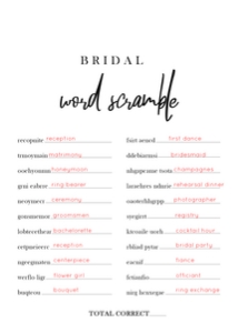 BRIDAL WORD SCRAMBLE ANSWER KEY: MODERN BRIDAL SHOWER 15 GAME BUNDLE BW2021