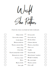 MODERN BRG BRIDAL WOULD SHE RATHER 5X7: MODERN BRIDAL SHOWER 15 GAME BUNDLE BW2021