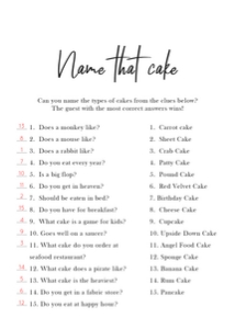 BRIDAL NAME THAT CAKE ANSWER KEY: MODERN BRIDAL SHOWER 15 GAME BUNDLE BW2021