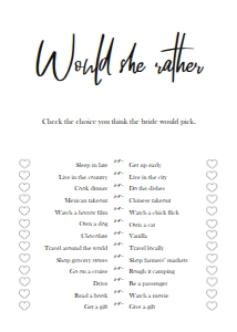 MODERN BRG BRIDAL WOULD SHE RATHER: MODERN BRIDAL SHOWER 15 GAME BUNDLE BW2021