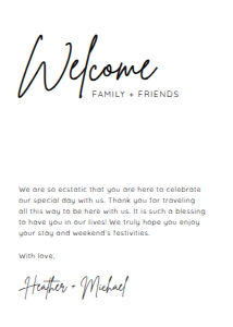 BSIG WEDDING WELCOME + TIMELINE CARD 1 5X7 (BACKSIDE ON SECOND PAGE): MODERN WEDDING TIMELINE 3 5X7