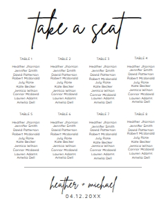 BSIG SMALL SEATING CHART 8X10 (80 GUESTS 8 TABLES): BW2021 SEATING CHART 8X10, 11X17