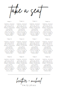 BSIG SMALL SEATING CHART 11X17 (120 GUESTS 12 TABLES): BW2021 SEATING CHART 8X10, 11X17