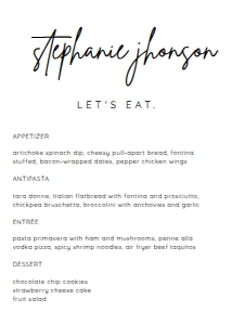 BSIG TABLE MENU WITH GUEST NAME 5X7: BSIG TABLE MENU WITH GUEST NAME 4X9, 5X7