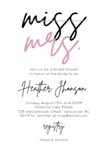 BSIG MISS TO MRS BRIDAL SHOWER INVITE 5X7: BSIG MISS TO MRS BRIDAL SHOWER INVITE 5X7