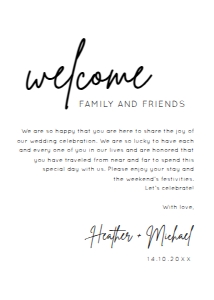BSIG WEDDING WELCOME LETTER + EVENTS TIMELINE 5X7 (BACKSIDE ON SECOND PAGE): BSIG WEDDING WELCOME LETTER + EVENTS TIMELINE 5X7