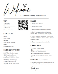 BSIG AIRBNB WELCOME SIGN 11X14: BSIG AIRBNB INFO WELCOME SIGN 8.5X11, 11X14