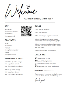 BSIG AIRBNB WELCOME SIGN 8.5X11: BSIG AIRBNB INFO WELCOME SIGN 8.5X11, 11X14