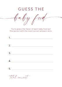MADDIE PINK GUESS THE BABY FOOD ANSWER CARD 5X7": MADDIE PINK BABY SHOWER GAME BUNDLE