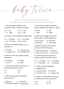 MADDIE PINK BABY TRIVIA 5X7": MADDIE PINK BABY SHOWER GAME BUNDLE