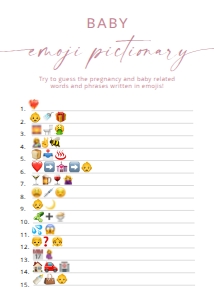 MADDIE PINK BABY EMOJI PICTIONARY 5X7": MADDIE PINK BABY SHOWER GAME BUNDLE