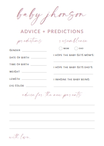 MADDIE PINK ADVICE + PREDICTIONS 5X7": MADDIE PINK BABY SHOWER GAME BUNDLE