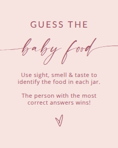 MADDIE PINK GUESS THE BABY FOOD SIGN 8X10": MADDIE PINK BABY SHOWER GAME BUNDLE