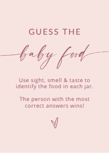MADDIE PINK GUESS THE BABY FOOD SIGN 5X7": MADDIE PINK BABY SHOWER GAME BUNDLE