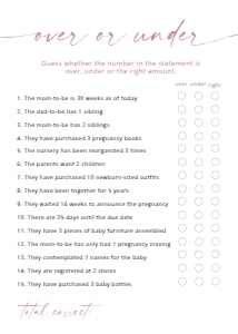 MADDIE PINK OVER OR UNDER 5X7": MADDIE PINK BABY SHOWER GAME BUNDLE