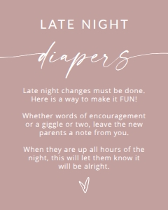 MADDIE PINK LATE NIGHT DIAPERS SIGN 8X10": MADDIE PINK BABY SHOWER GAME BUNDLE