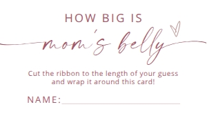MADDIE PINK HOW BIG IS MOM'S BELLY GUESS CARD 3.5X2": MADDIE PINK BABY SHOWER GAME BUNDLE