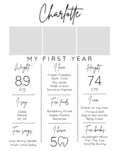 BSIG MY FIRST YEAR MILESTONES 11x14: BSIG FIRST YEAR MILESTONES 18X24, 20X30, 24X36
