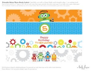 Robot Water Bottle Labels design preview