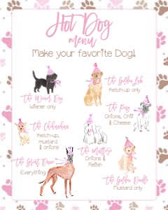 8x10 Puppy Hot Dog Menu (Pink) design preview
