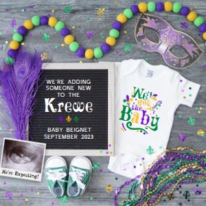 Mardi Gras 1 Pregnancy Announcement (Krewe, Got Baby) design preview