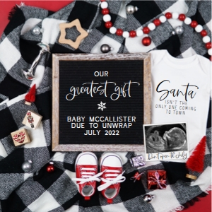 Red B/W Buffalo Plaid Christmas Pregnancy Announcement (Greatest Gift) design preview