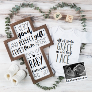 (Sonogram) James 1:17 Greenery Pregnancy Announcement (God's Grace): James 1:17 Greenery Pregnancy Announcement (God's Grace)