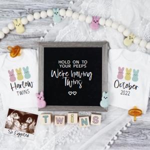 Boho Peeps Easter Twins Pregnancy Announcement (Pink, Blue) design preview