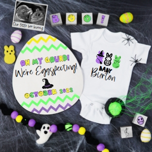 (Sonogram) Neon Egg Easter Halloween Pregnancy Announcement 2 (We're Eggspecting): Neon Egg Easter Halloween Pregnancy Announcement 2 (We're Eggspecting)